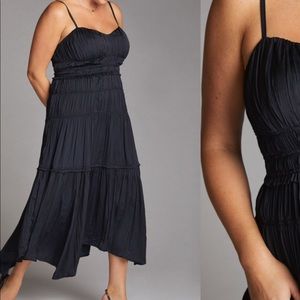 Anthropologie Ruched Slip Dress - black